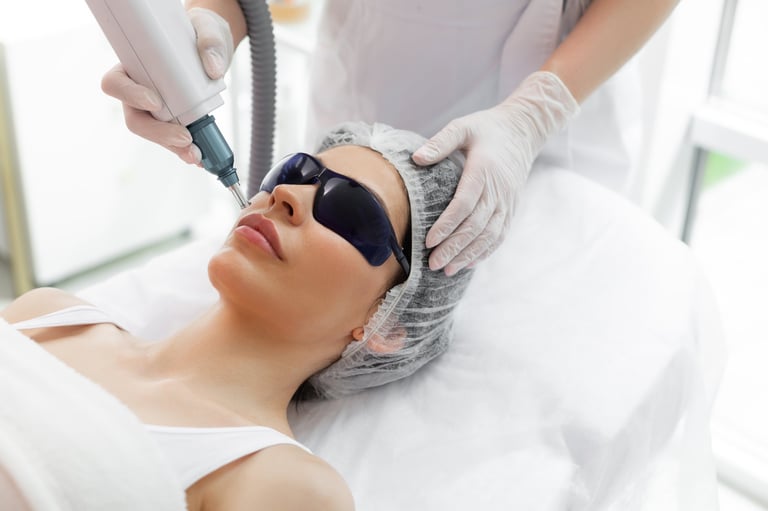 Latest innovations nice pretty woman receiving laser skin treatment while visiting a beautician