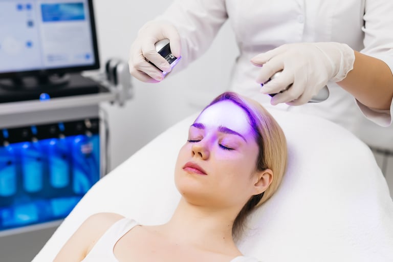 LED light therapy facial treatment for skin rejuvenation