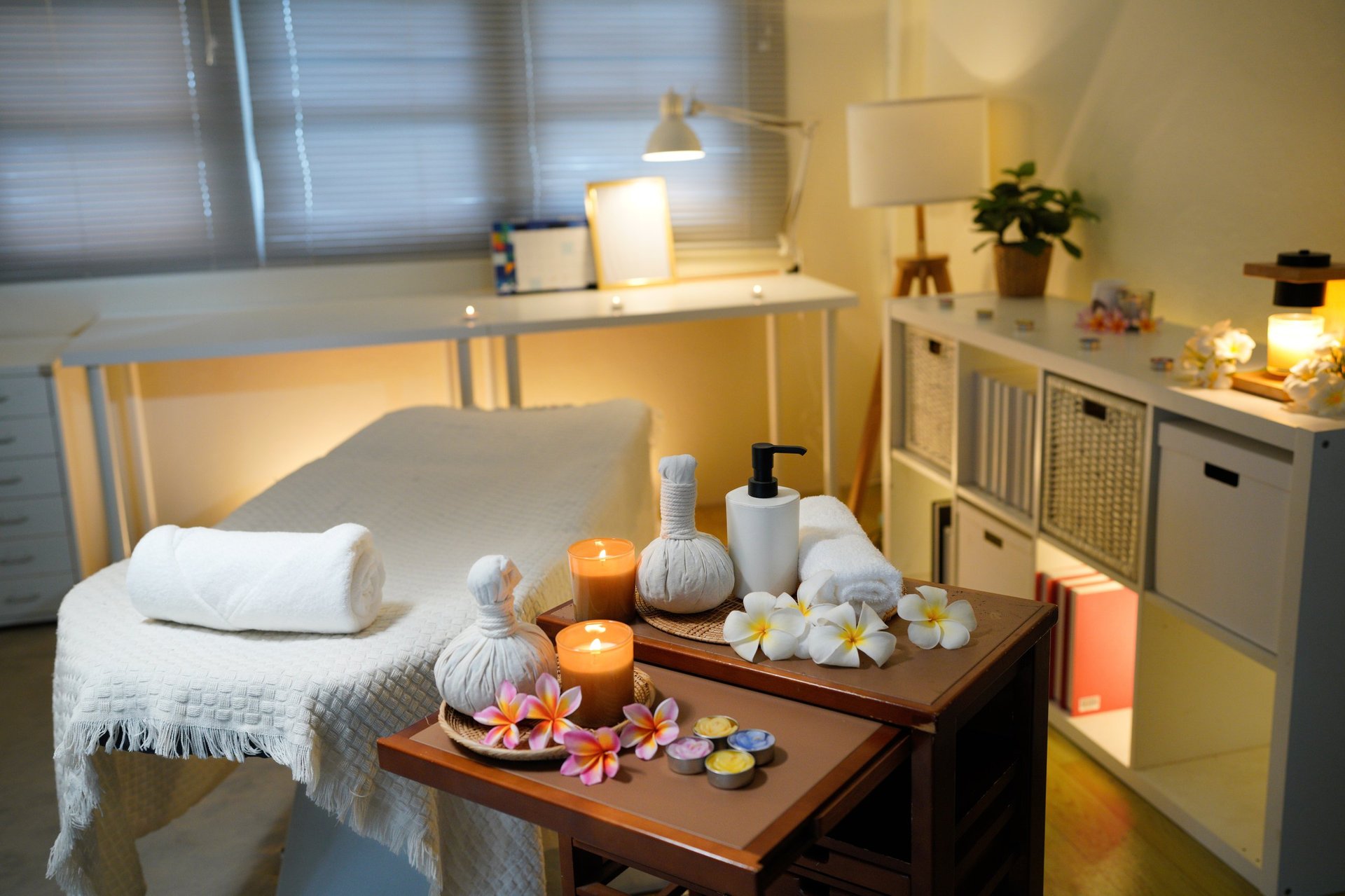 Candle, spa and relax with aromatherapy treatment in a room for luxury or wellness